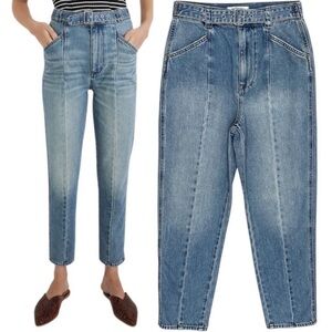 Madewell Jeans High Rise Tapered Belted Light Medium Wash mom Jean seamed 27